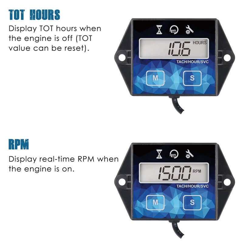 Runleader Small Engine Hour Meter, Digital Tachometer, Maintenance Reminder, Battery Replaceable, User Shutdown, Use for ZTR Lawn Mower Tractor Generator Marine Outboard ATV (HM011F) - Image 2